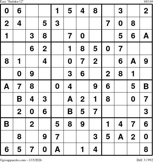 The grouppuzzles.com Easy Sudoku-12 puzzle for Thursday January 15, 2026