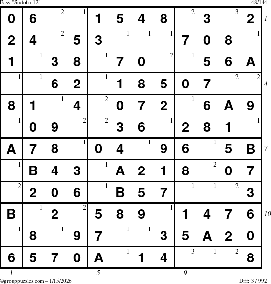 The grouppuzzles.com Easy Sudoku-12 puzzle for Thursday January 15, 2026 with all 3 steps marked