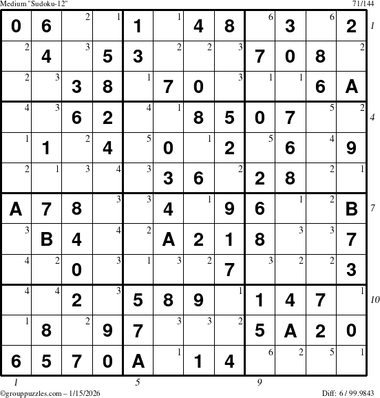 The grouppuzzles.com Medium Sudoku-12 puzzle for Thursday January 15, 2026 with all 6 steps marked