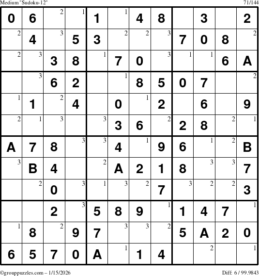 The grouppuzzles.com Medium Sudoku-12 puzzle for Thursday January 15, 2026 with the first 3 steps marked