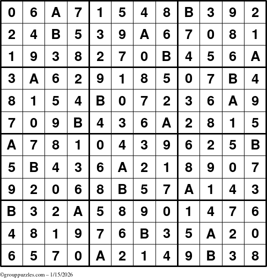 The grouppuzzles.com Answer grid for the Sudoku-12 puzzle for Thursday January 15, 2026