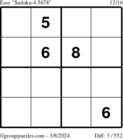 The grouppuzzles.com Easy Sudoku-4-5678 puzzle for Friday March 8, 2024