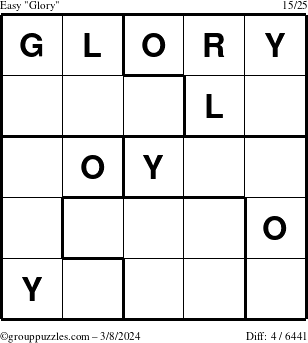 The grouppuzzles.com Easy Glory puzzle for Friday March 8, 2024