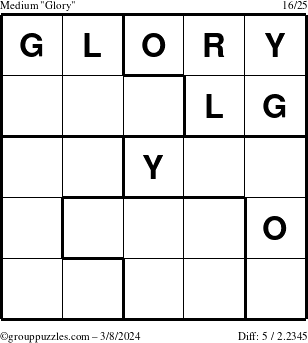 The grouppuzzles.com Medium Glory puzzle for Friday March 8, 2024