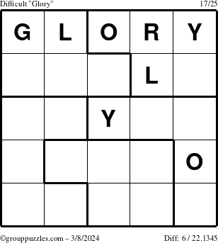 The grouppuzzles.com Difficult Glory puzzle for Friday March 8, 2024