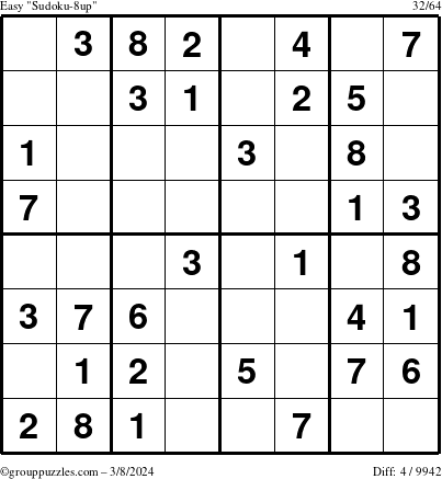 The grouppuzzles.com Easy Sudoku-8up puzzle for Friday March 8, 2024