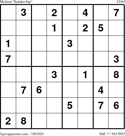The grouppuzzles.com Medium Sudoku-8up puzzle for Friday March 8, 2024