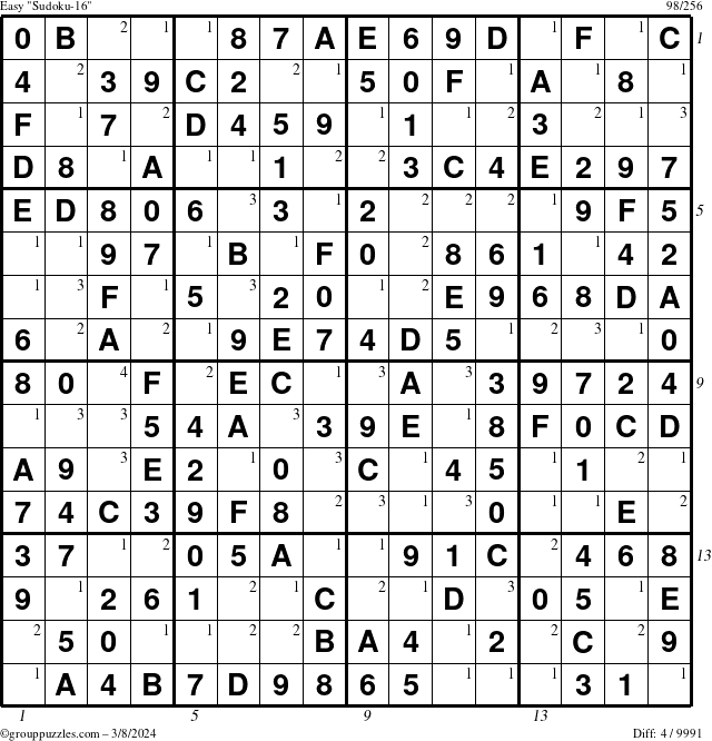 The grouppuzzles.com Easy Sudoku-16 puzzle for Friday March 8, 2024 with all 4 steps marked