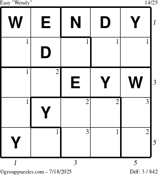 The grouppuzzles.com Easy Wendy puzzle for Friday July 18, 2025 with all 3 steps marked