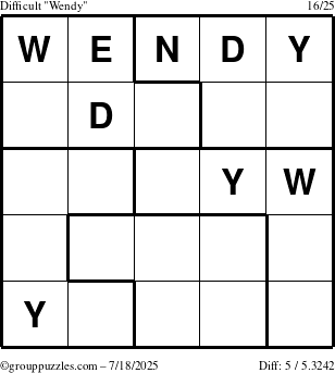 The grouppuzzles.com Difficult Wendy puzzle for Friday July 18, 2025