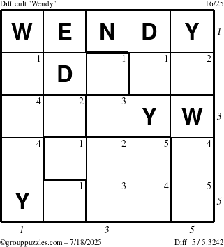 The grouppuzzles.com Difficult Wendy puzzle for Friday July 18, 2025 with all 5 steps marked