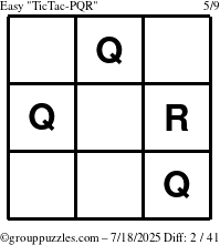 The grouppuzzles.com Easy TicTac-PQR puzzle for Friday July 18, 2025