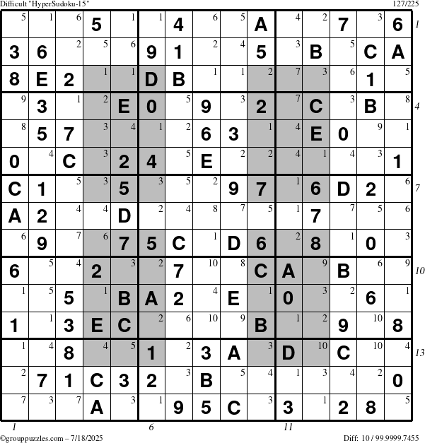 The grouppuzzles.com Difficult HyperSudoku-15 puzzle for Friday July 18, 2025 with all 10 steps marked