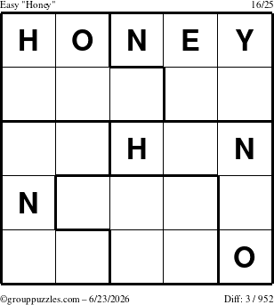 The grouppuzzles.com Easy Honey puzzle for Tuesday June 23, 2026
