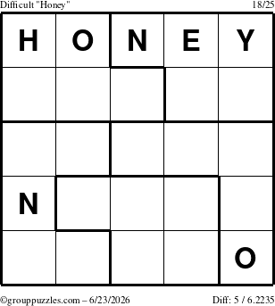 The grouppuzzles.com Difficult Honey puzzle for Tuesday June 23, 2026