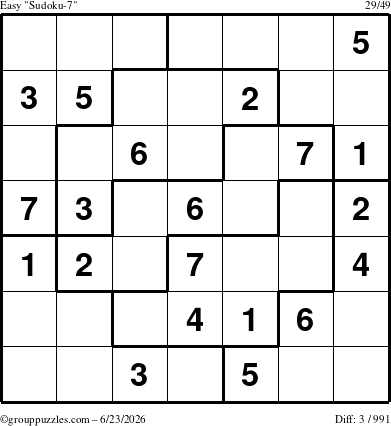 The grouppuzzles.com Easy Sudoku-7 puzzle for Tuesday June 23, 2026