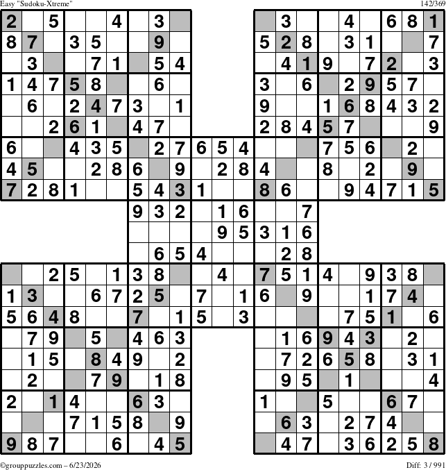 The grouppuzzles.com Easy Sudoku-Xtreme puzzle for Tuesday June 23, 2026