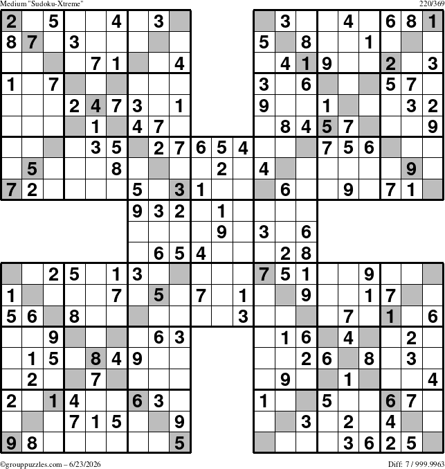 The grouppuzzles.com Medium Sudoku-Xtreme puzzle for Tuesday June 23, 2026