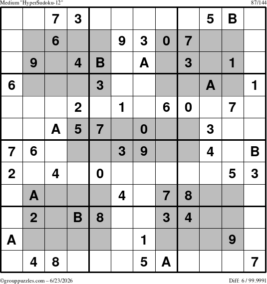 The grouppuzzles.com Medium HyperSudoku-12 puzzle for Tuesday June 23, 2026