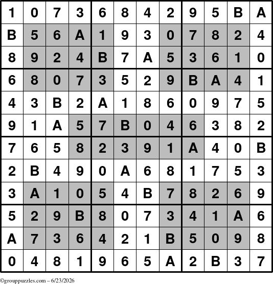 The grouppuzzles.com Answer grid for the HyperSudoku-12 puzzle for Tuesday June 23, 2026