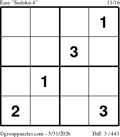The grouppuzzles.com Easy Sudoku-4 puzzle for Sunday May 31, 2026