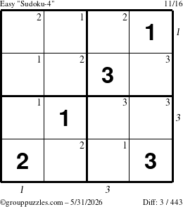 The grouppuzzles.com Easy Sudoku-4 puzzle for Sunday May 31, 2026 with all 3 steps marked