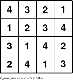 The grouppuzzles.com Answer grid for the Sudoku-4 puzzle for Sunday May 31, 2026