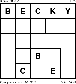 The grouppuzzles.com Difficult Becky puzzle for Sunday May 31, 2026