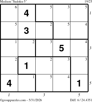 The grouppuzzles.com Medium Sudoku-5 puzzle for Sunday May 31, 2026 with all 6 steps marked