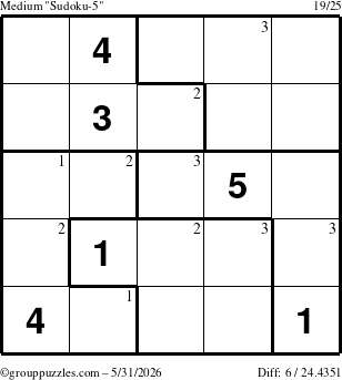 The grouppuzzles.com Medium Sudoku-5 puzzle for Sunday May 31, 2026 with the first 3 steps marked