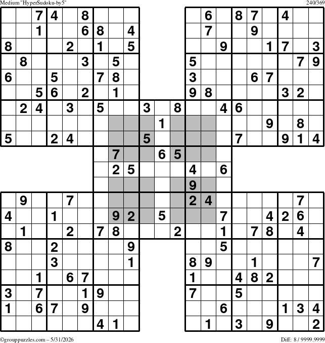 The grouppuzzles.com Medium HyperSudoku-by5 puzzle for Sunday May 31, 2026
