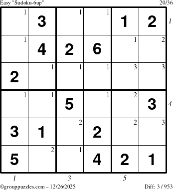 The grouppuzzles.com Easy Sudoku-6up puzzle for Friday December 26, 2025 with all 3 steps marked