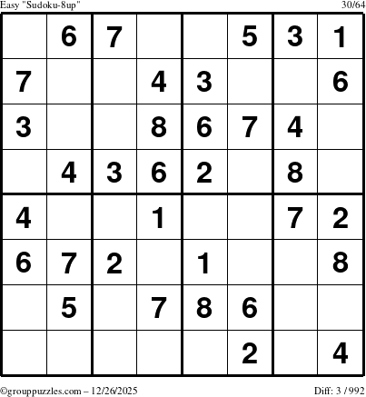 The grouppuzzles.com Easy Sudoku-8up puzzle for Friday December 26, 2025