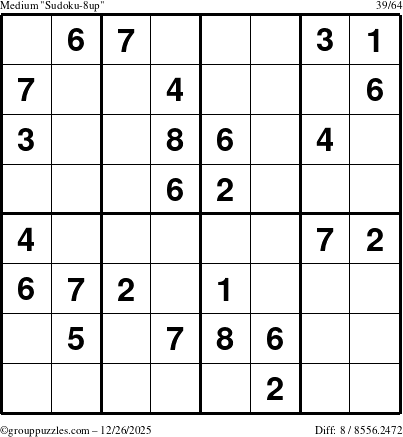 The grouppuzzles.com Medium Sudoku-8up puzzle for Friday December 26, 2025