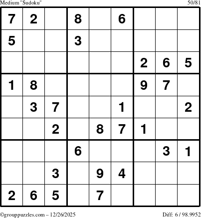 The grouppuzzles.com Medium Sudoku puzzle for Friday December 26, 2025
