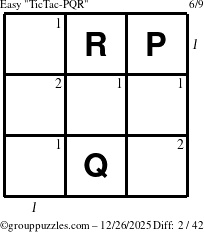 The grouppuzzles.com Easy TicTac-PQR puzzle for Friday December 26, 2025 with all 2 steps marked