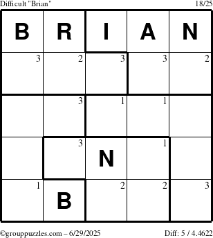 The grouppuzzles.com Difficult Brian puzzle for Sunday June 29, 2025 with the first 3 steps marked