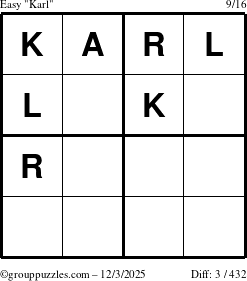 The grouppuzzles.com Easy Karl puzzle for Wednesday December 3, 2025