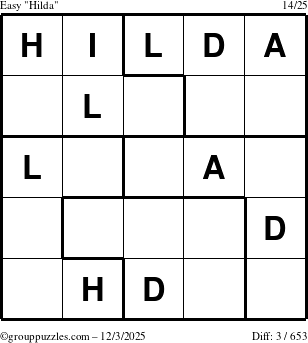 The grouppuzzles.com Easy Hilda puzzle for Wednesday December 3, 2025