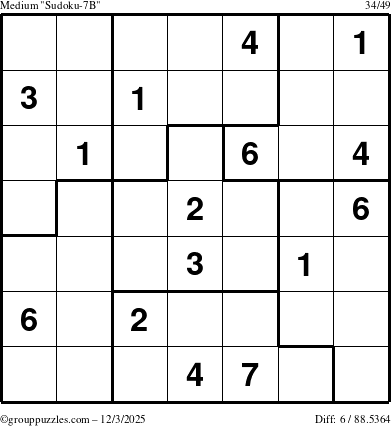 The grouppuzzles.com Medium Sudoku-7B puzzle for Wednesday December 3, 2025