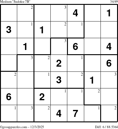 The grouppuzzles.com Medium Sudoku-7B puzzle for Wednesday December 3, 2025 with the first 3 steps marked