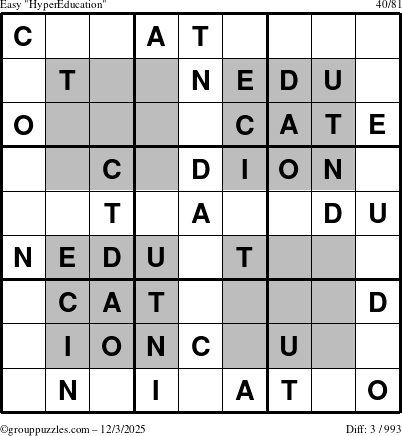 The grouppuzzles.com Easy HyperEducation-i23 puzzle for Wednesday December 3, 2025