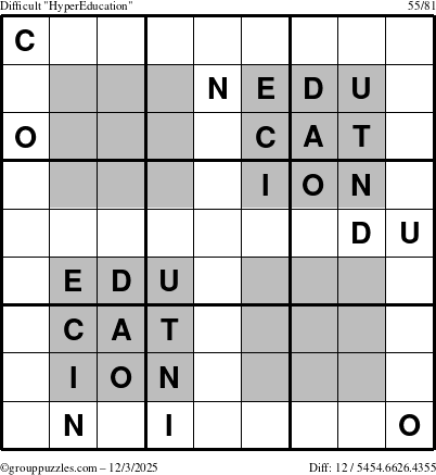 The grouppuzzles.com Difficult HyperEducation-i23 puzzle for Wednesday December 3, 2025