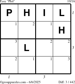 The grouppuzzles.com Easy Phil puzzle for Friday June 6, 2025 with all 3 steps marked