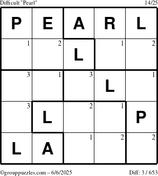 The grouppuzzles.com Difficult Pearl puzzle for Friday June 6, 2025 with the first 3 steps marked