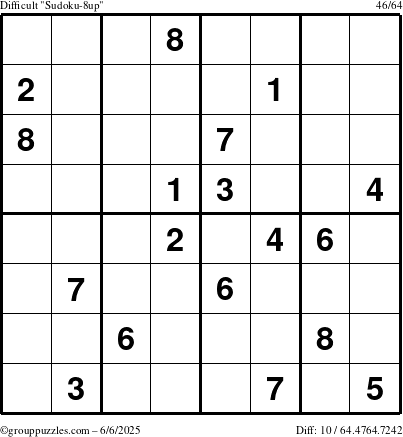 The grouppuzzles.com Difficult Sudoku-8up puzzle for Friday June 6, 2025