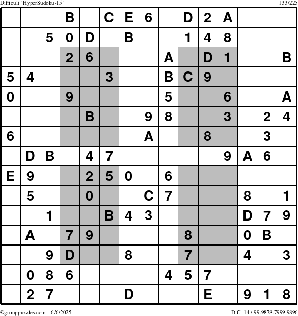 The grouppuzzles.com Difficult HyperSudoku-15 puzzle for Friday June 6, 2025