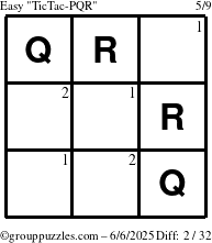 The grouppuzzles.com Easy TicTac-PQR puzzle for Friday June 6, 2025 with the first 2 steps marked