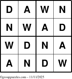 The grouppuzzles.com Answer grid for the Dawn puzzle for Tuesday November 11, 2025