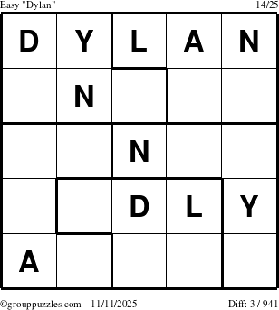 The grouppuzzles.com Easy Dylan puzzle for Tuesday November 11, 2025